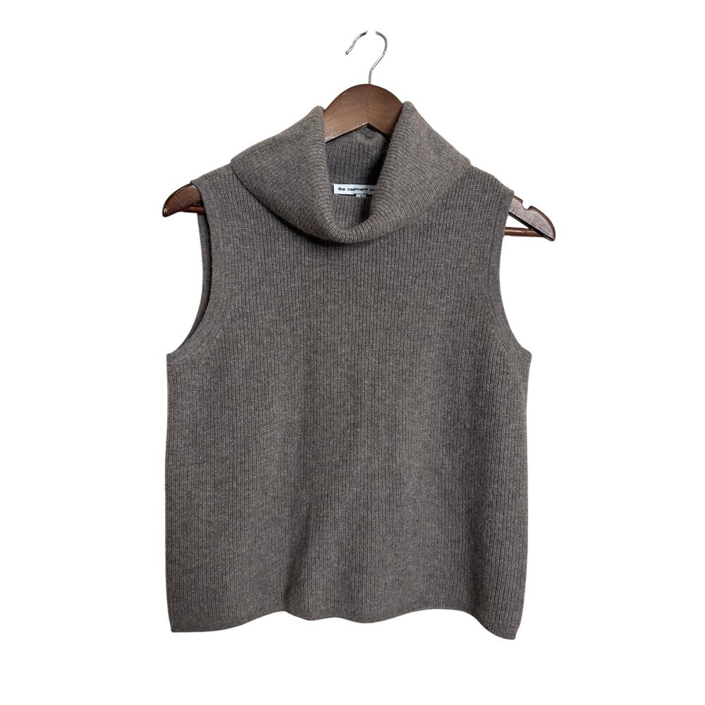 The Cashmere Project 100% Cashmere Sleeveless Turtleneck Sweater Taupe size S